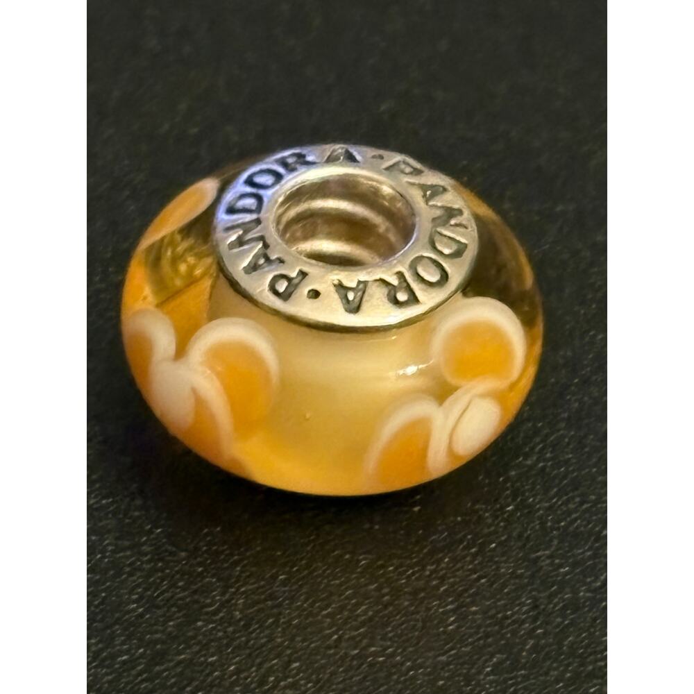 Pandora ALE 925 Orange Murano Glass Charm Bead Sterling Silver